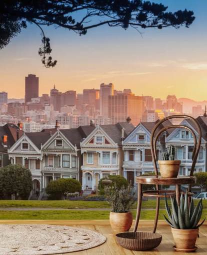 Famosa vista di San Francisco a Alamo Square carta da parati