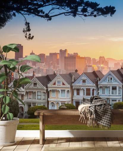 Kuuluisa näkymä San Franciscosta Alamo Square -taustakuvassa