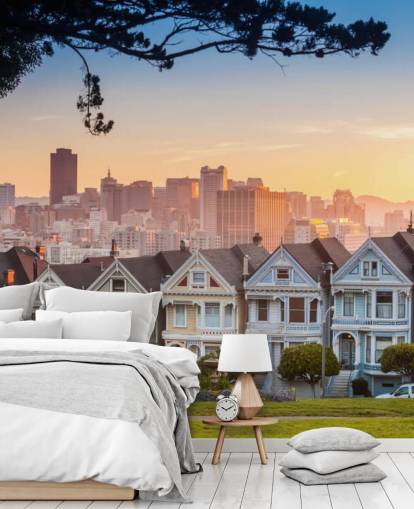 Famous view of San Francisco at Alamo Square wallpaper Famous view of San Francisco at Alamo Square wallpaper