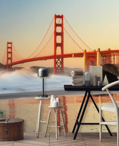 Golden Gate Auringonnousu Wall Mural Wallpaper Golden Gate Auringonnousu Wall Mural Wallpaper
