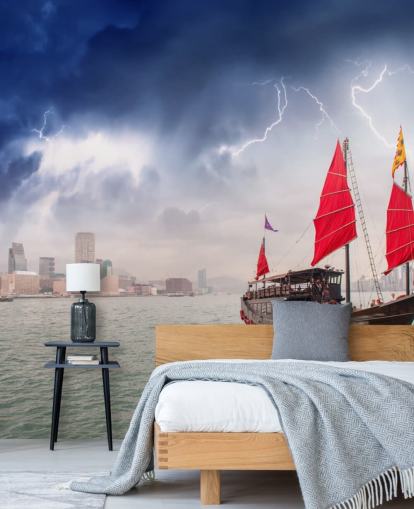 boat on sea by hong kong wallpaper