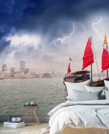båd på havet ved hong kong tapet båd på havet ved hong kong tapet