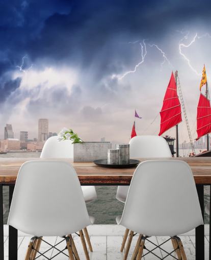 boat on sea by hong kong wallpaper