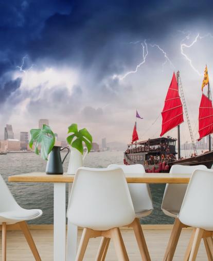 boat on sea by hong kong wallpaper