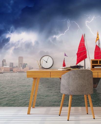boat on sea by hong kong wallpaper