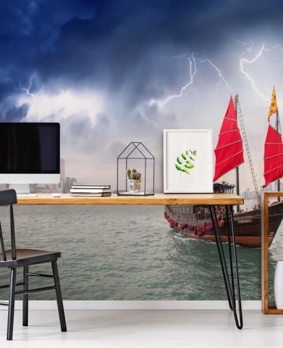 fondo de pantalla de barco en el mar por hong kong