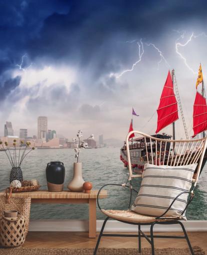boot op zee door hong kong wallpaper