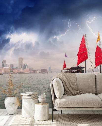 boat on sea by hong kong wallpaper