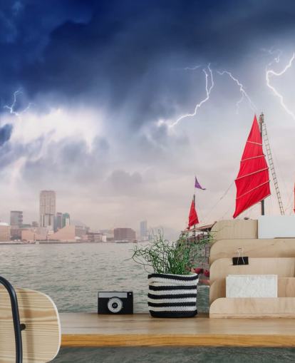 båt på havet av hong kong tapeter