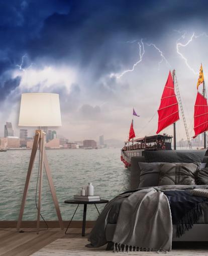 båt på havet av hong kong tapeter båt på havet av hong kong tapeter