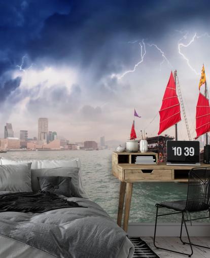boat on sea by hong kong wallpaper