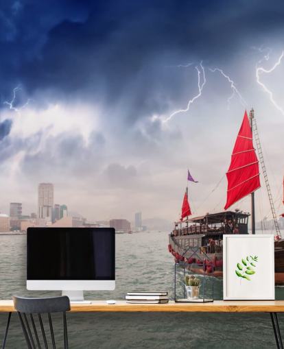 boat on sea by hong kong wallpaper