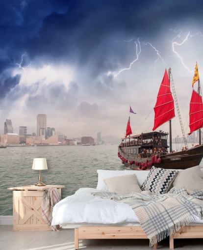 fondo de pantalla de barco en el mar por hong kong