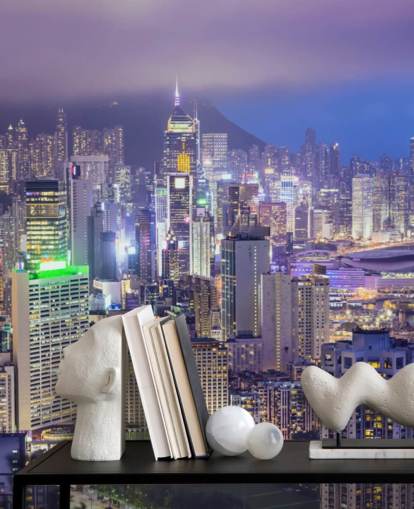 Orizzonte dell'isola di Hong Kong Carta da parati con lo skyline dell'isola di Hong Kong 