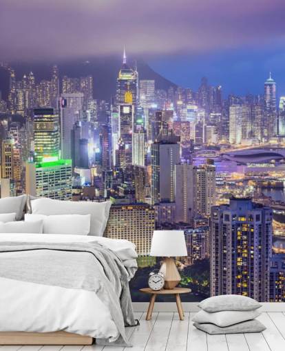 Orizzonte dell'isola di Hong Kong Carta da parati con lo skyline dell'isola di Hong Kong 