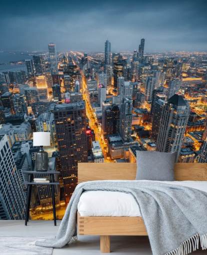 beleuchtete Chicago in der Nacht Tapete