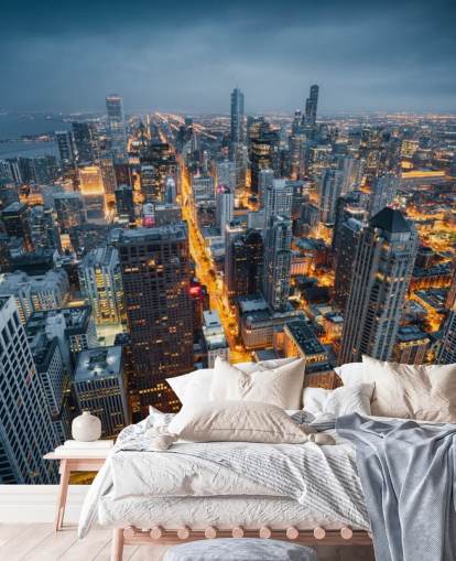 lit up chicago at night wallpaper