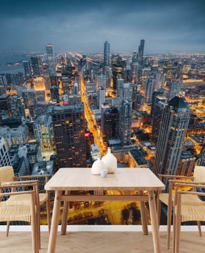 lit up chicago at night wallpaper