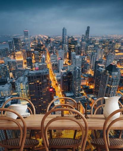 upplyst Chicago på natten tapeter