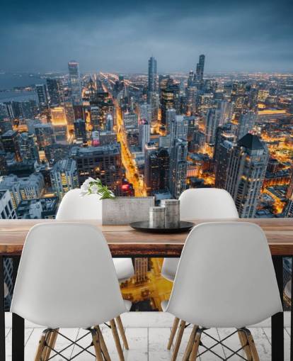 lit up chicago at night wallpaper