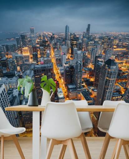 lit up chicago at night wallpaper