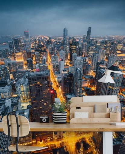 lit up chicago at night wallpaper