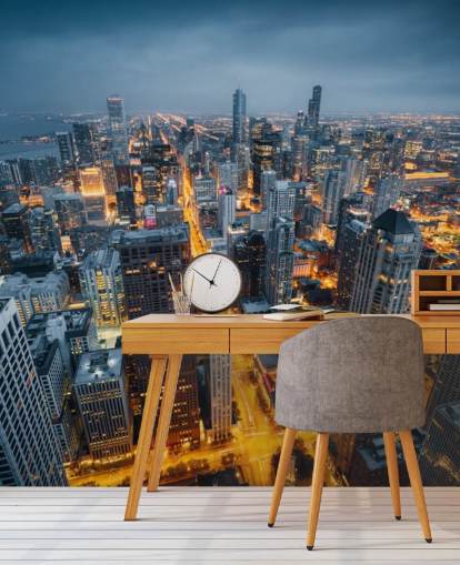 lit up chicago at night wallpaper