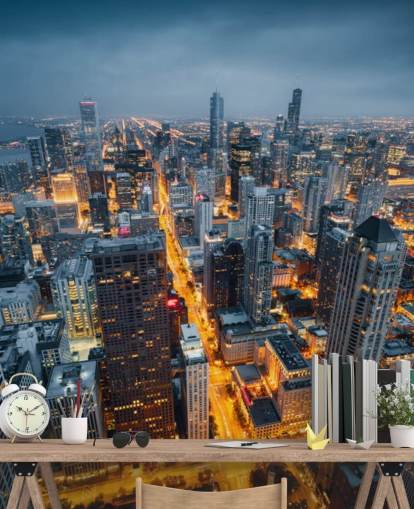 carta da parati illuminata chicago di notte