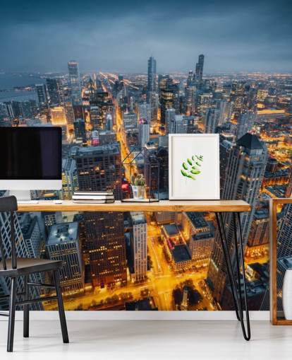 lit up chicago at night wallpaper