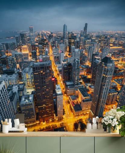 lit up chicago at night wallpaper