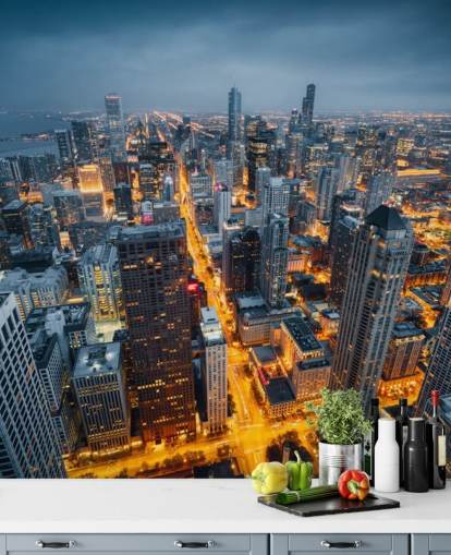 lit up chicago at night wallpaper