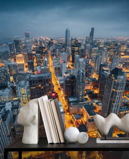 lit up chicago at night wallpaper