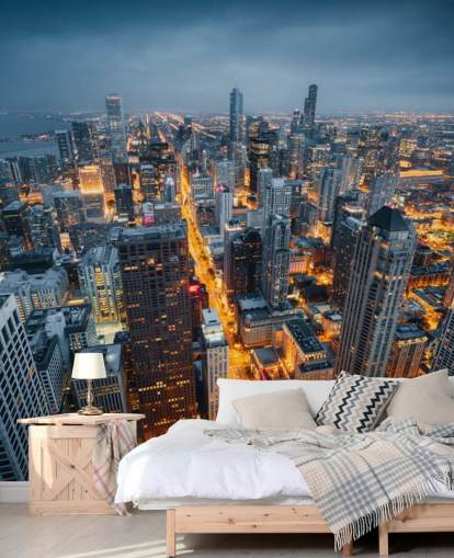 carta da parati illuminata chicago di notte