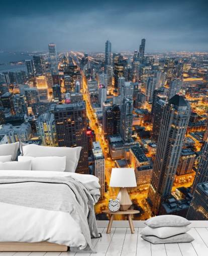 lit up chicago at night wallpaper