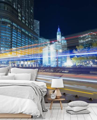 chicago Verkehr bei Nacht Tapete