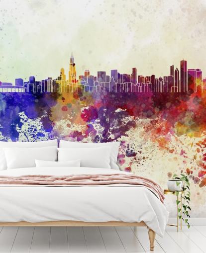 fargerik abstrakt chicago cityscape veggmaleri