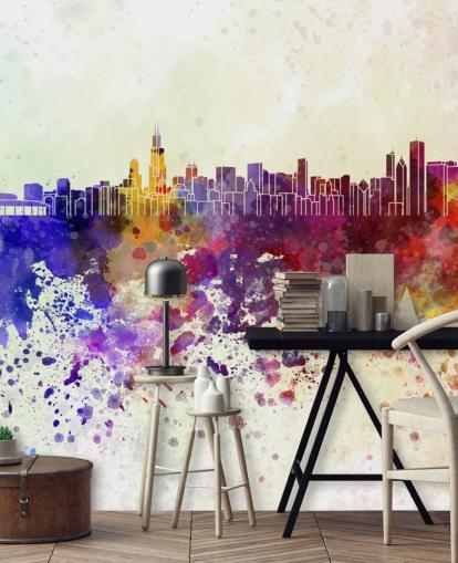 mural de parede colorido abstrato chicago cityscape mural de parede colorido abstrato chicago cityscape