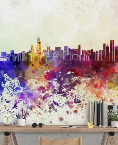 fargerik abstrakt chicago cityscape veggmaleri fargerik abstrakt chicago cityscape veggmaleri