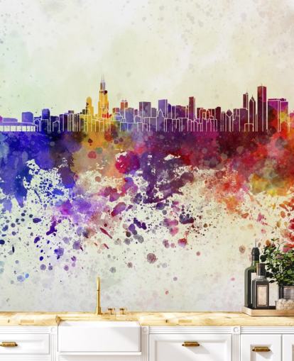 kleurrijke abstracte chicago cityscape muurschildering