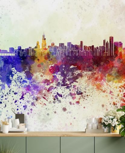 kleurrijke abstracte chicago cityscape muurschildering