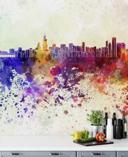 colourful abstract chicago cityscape wall mural colourful abstract chicago cityscape wall mural