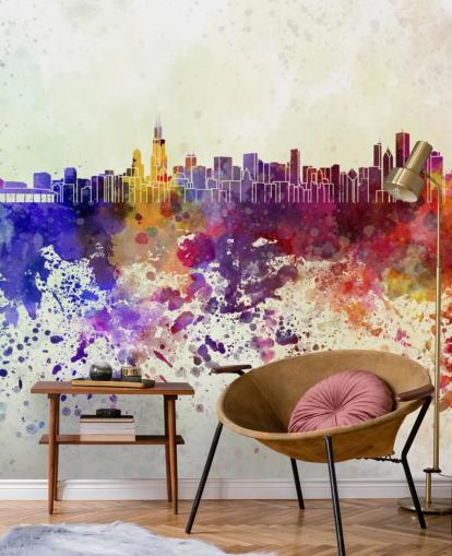murale colorato astratto chicago cityscape