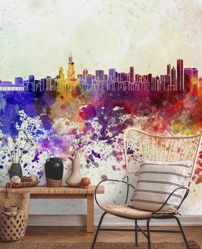 colourful abstract chicago cityscape wall mural colourful abstract chicago cityscape wall mural