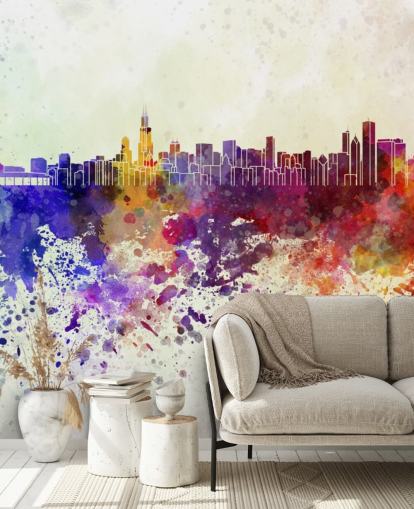 colourful abstract chicago cityscape wall mural colourful abstract chicago cityscape wall mural