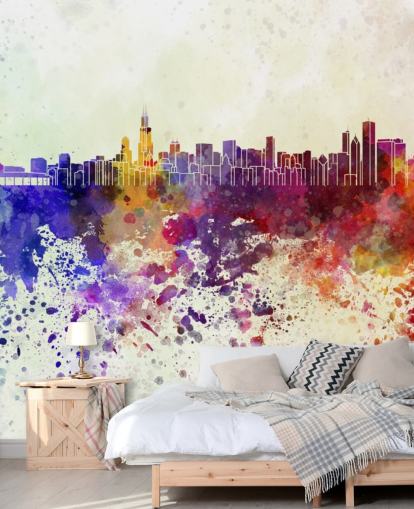 fargerik abstrakt chicago cityscape veggmaleri fargerik abstrakt chicago cityscape veggmaleri