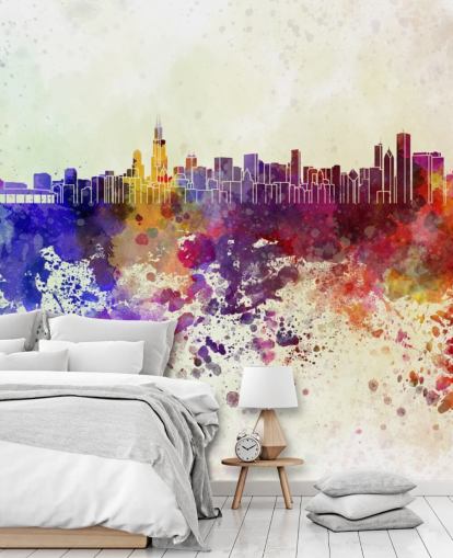 peinture murale abstraite colorée de paysage urbain de Chicago