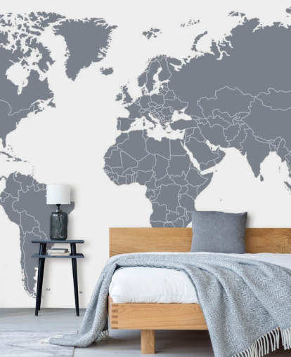 Mural de parede cinza do mapa mundial