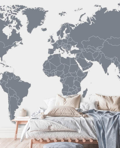 Grey World Map Wall Mural Grey World Map Wall Mural