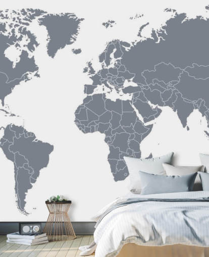 Mural de pared con mapa del mundo gris