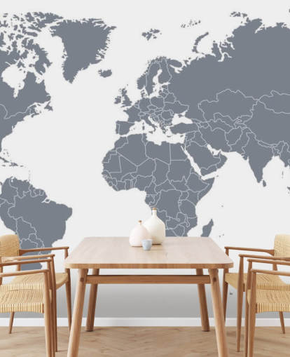 Grey World Map Wall Mural